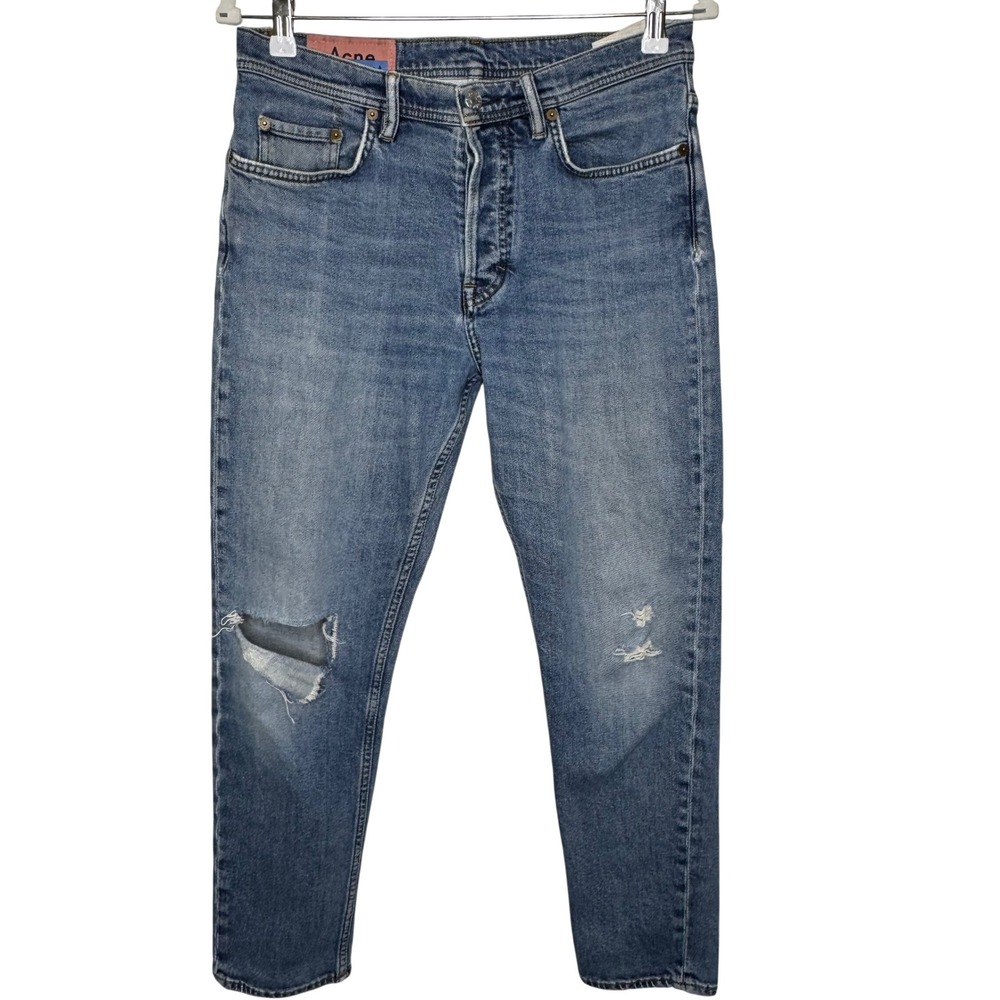 Acne Studios Bla Konst River Mid Blue Distressed Jeans Stockholm Size 30 x 27